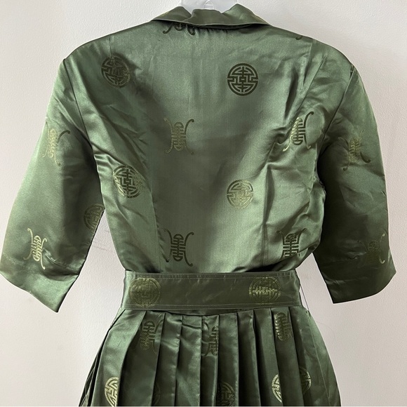 1950s Emerald Green Silk Party Dress Chinese Prom Dress Vintage Satin - Picture 4 of 8